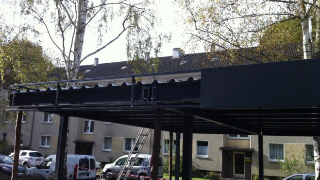 Carport Dachkonstruktion Attika auf Unterkonstruktion montiert