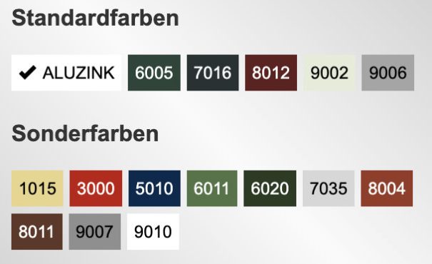 Trapezblech Farben - Standardfarben und Sonderfarben