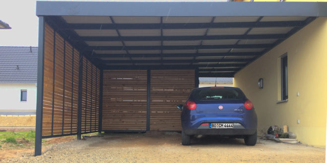 Doppelcarport - Carportmaster Projekt 17-P-1656 - 91452 Wilhermsdorf - Carportbild 04 - Carport Dachkonstruktion Dachbalken Wandmontage