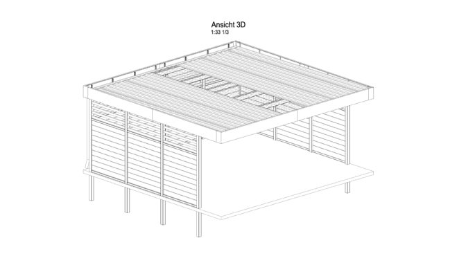 Service CAD - Carport Ansicht A 3D - Inklusive Dachdeckung und Wandverkleidungen