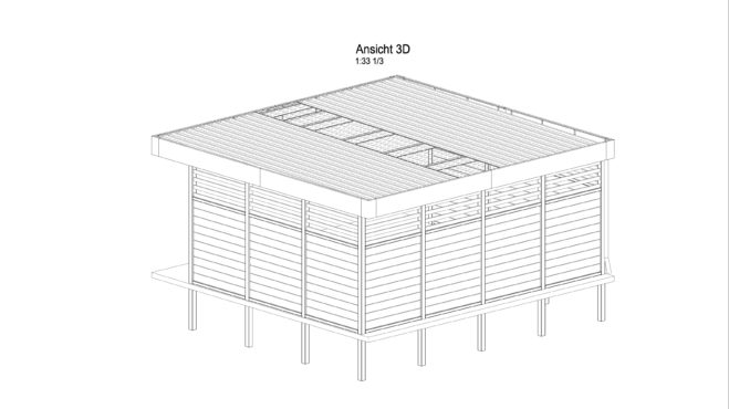 Service CAD - Carport Ansicht C 3D - Inklusive Dachdeckung und Wandverkleidungen